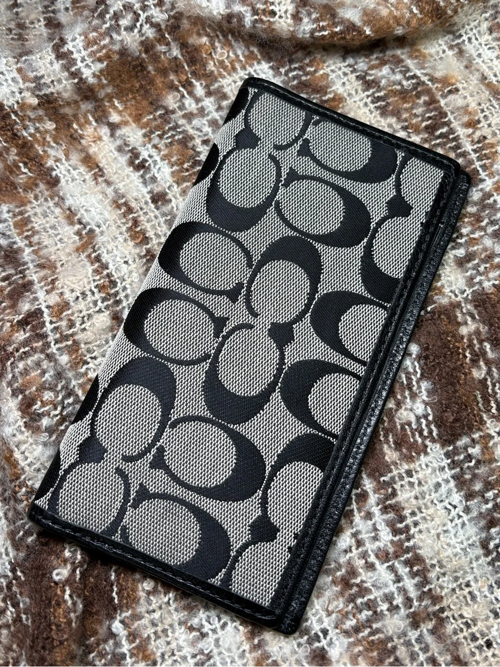 Coach Black and Gray Signature C Canvas Checkbook Wallet 6.75x3.75in